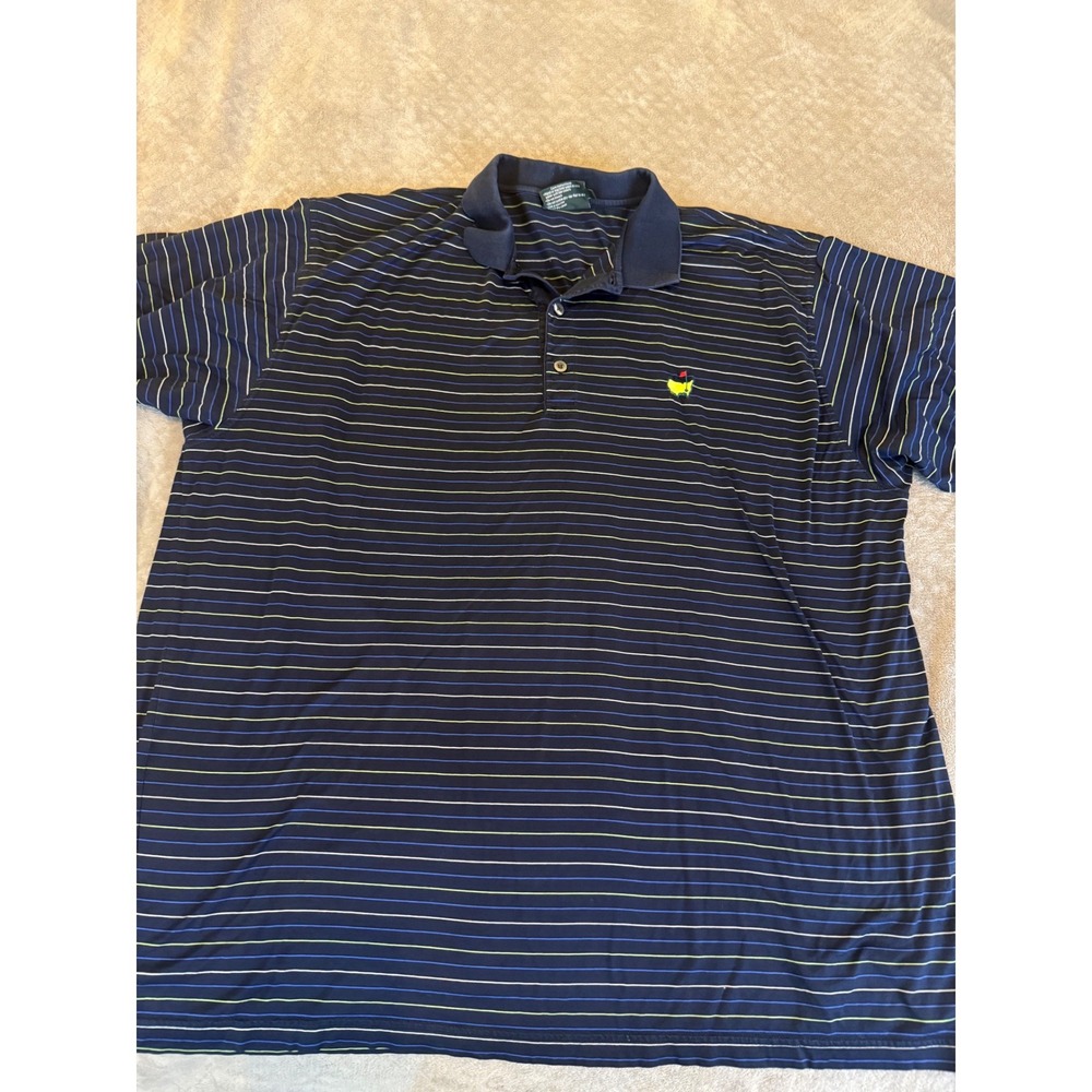 Masters‎ Clubhouse Collection Polo Shirt Mens XXL Navy Blue Striped Golf Augusta